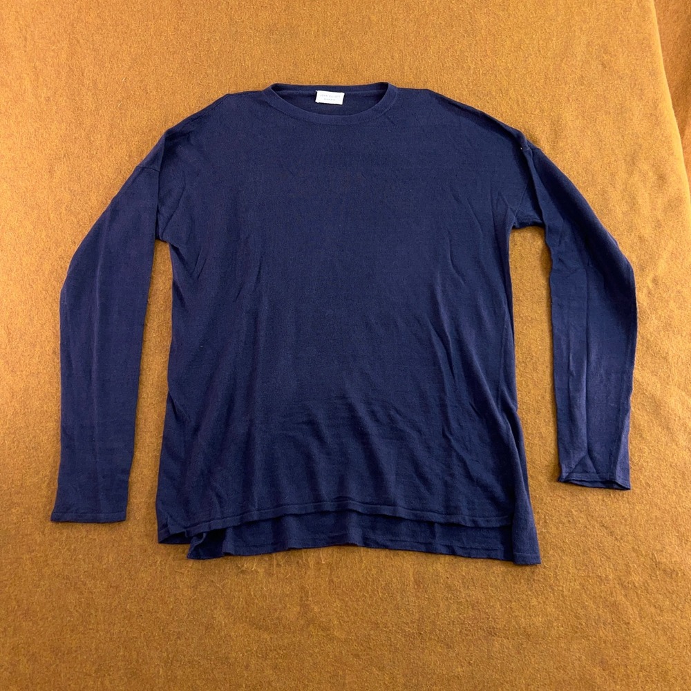 John Elliott Mens 4 (US XL) Navy Blue Season Seven Linen Long Sleeve Knit Shirt